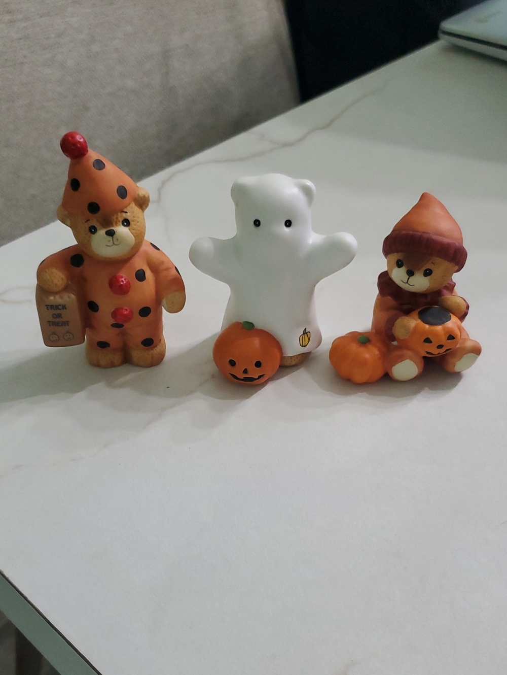 Lucy Halloween Bear and Ghost Figurine Trio - Orange & White